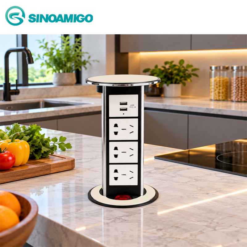 Ổ cắm âm bàn đảo loại Cơ STP-1W mầu trắng ngà gồm 3 điện + 2 sạc USB giá tốt cho dự án